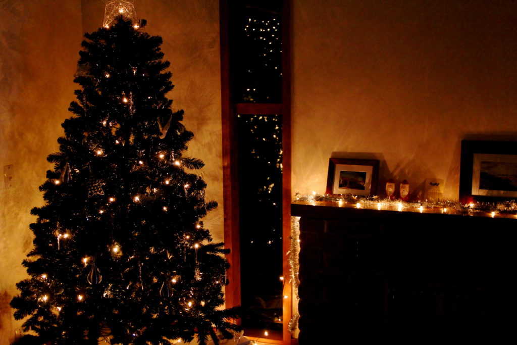 black christmas tree in a room